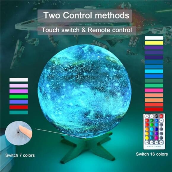 5.9 inch Moon Lamp Kids Night Light Galaxy Lamp Rechargeable Battery Touch - Picture 11 of 14